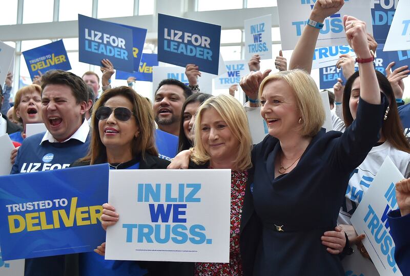 Liz Truss meets supporters as she arrives to attend a Conservative leadership election hustings at the NEC, Birmingham, in August. AP