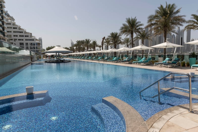 The 65-metre-long swimming pool has ocean views and a swim-up bar.
