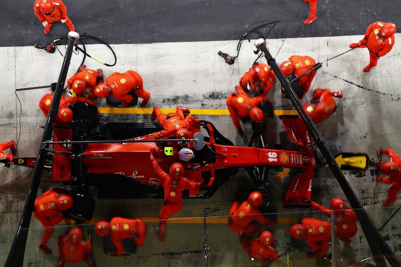 Ferrari's Charles Leclerc makes a pitstop. Getty