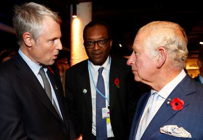 King Charles III, who was Prince of Wales at the time, speaks with Zac Goldsmith at Cop26 in Glasgow in 2021. Getty Images