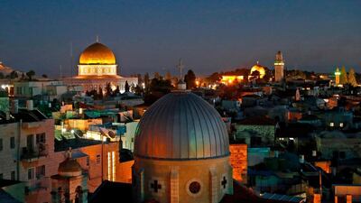 A picture taken on December 4, 2017 shows a general view of the skyline of the old city of Jerusalem, with the Dome of the Rock (L) in the Aqsa Compund. Ahmad Gharabli / AFP
