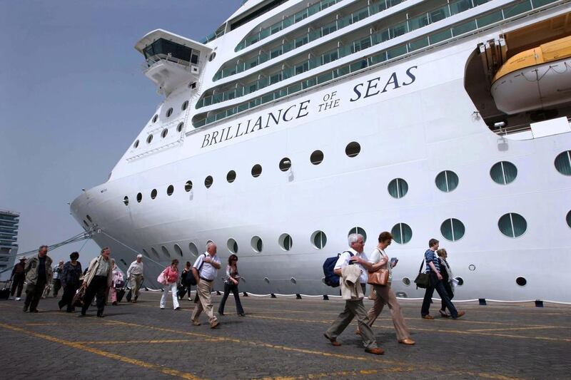 The Brilliance of the Seas cruise ship at the Dubai Cruise Terminal. Dubai is expecting a jump in tourism numbers from cruises this season. Stephen Lock / The National