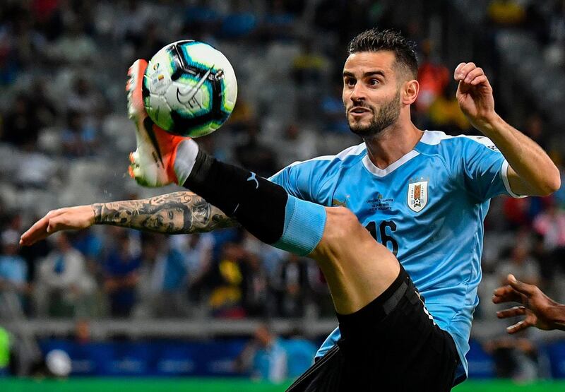 Uruguay's Gaston Pereiro controls the ball during the Copa America football tournament group match against Ecuador at the Mineirao Stadium in Belo Horizonte, Brazil.  AFP