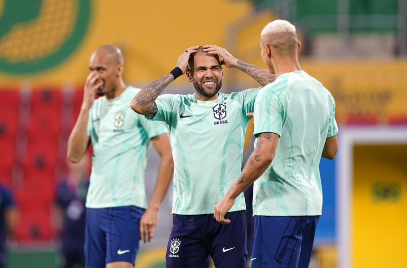 Dani Alves during a training session at the Al Arabi SC Stadium. PA