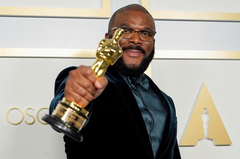 Tyler Perry, winner of the Jean Hersholt Humanitarian Award, poses at the Academy Awards in Los Angeles, California. Reuters