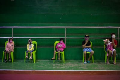 Children queue for free coronavirus disease (COVID-19) swab testing at a gymnasium in Navotas City, Metro Manila, Philippines, August 7, 2020. REUTERS/Eloisa Lopez