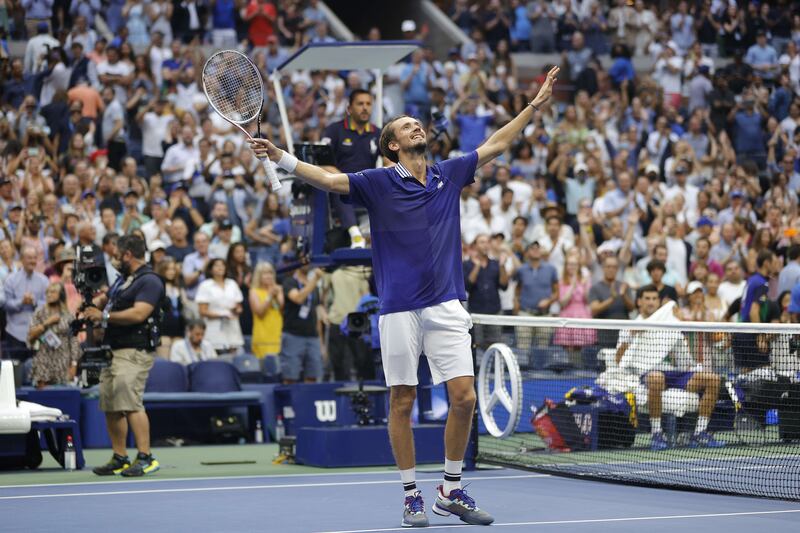 Daniil Medvedev of Russia celebrates defeating Novak Djokovic of Serbia. AFP