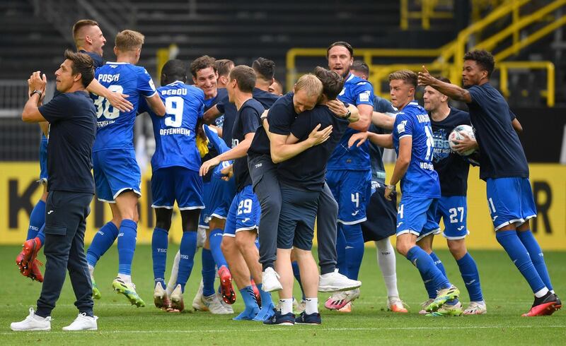 Hoffenheim players celebrate after the match. AFP