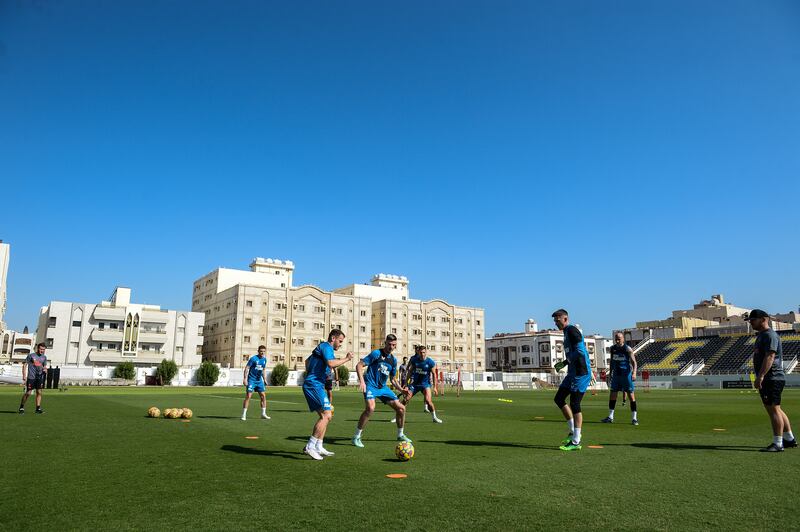 Newcastle players at Al Ittihad’s training ground in Jeddah.