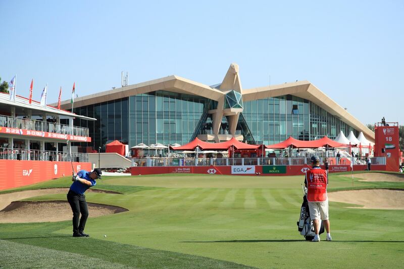 Matt Wallace plays his third shot on the 18th hole. Getty Images