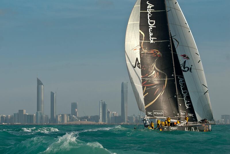 Abu Dhabi Ocean Racing, skippered by Ian Walker from the UK at the finish of leg 2 of the Volvo Ocean Race 2011-12, from Cape town, South Africa, to Abu Dhabi, UAE. (Photo Credit must read: Marc Bow/Volvo Ocean Race)