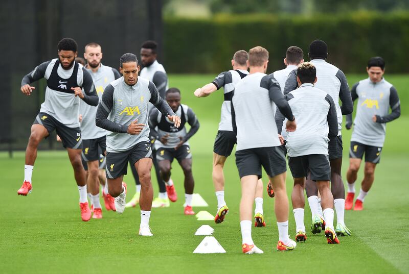 Liverpool's Virgil van Dijk during training ahead of their opening Champions League game. Getty