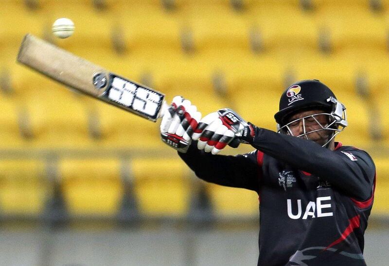 UAE's Mohammad Naveed scored 17 runs off 15 balls in his innings against South Africa at the Cricket World Cup on Thursday. Anthony Phelps / Reuters / March 12, 2015 