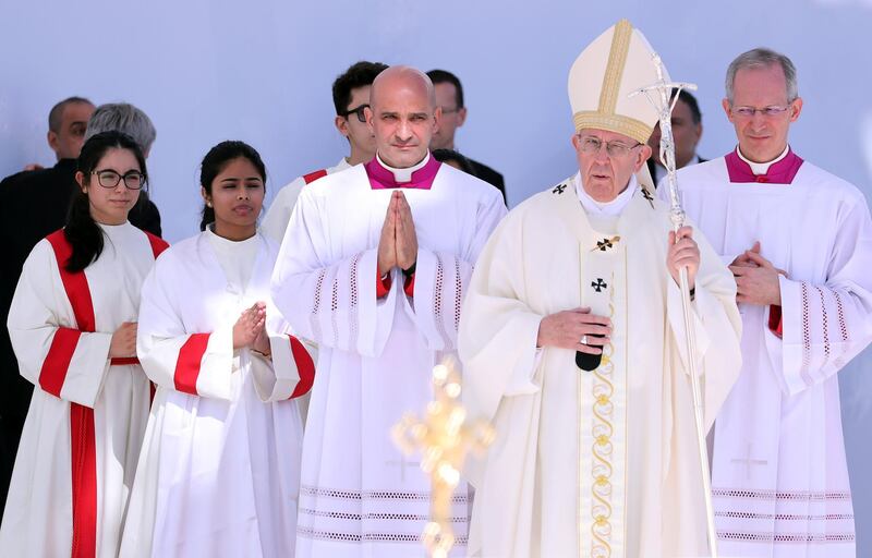 Pope Francis holds a mass at Zayed Sports City Stadium in Abu Dhabi, United Arab Emirates, February 5, 2019. REUTERS/Tony Gentile