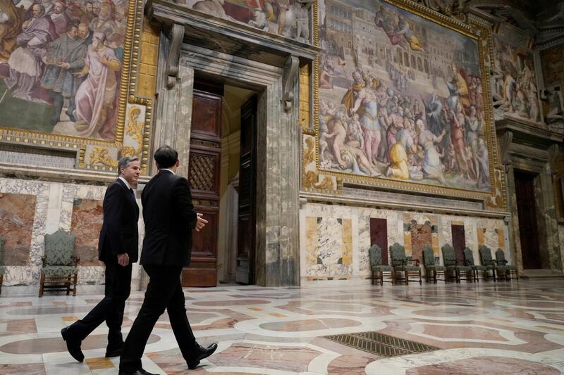 U.S. Secretary of State Antony Blinken, visits the Regia hall ahead of his meeting with Pope Francis at the Vatican. Reuters