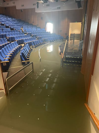 Dubai British School Jumeirah Park's auditorium was flooded after heavy rain on Tuesday. Photo: Dubai British School Jumeirah Park