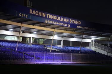 Sachin Tendulkar Stand unveiled at the Sharjah Cricket Stadium in Sharjah. Pawan Singh / The National