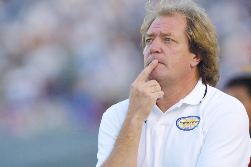 14 Jul 2001:  Head coach Ray Hudson of the Miami Fusion observes his team during the match against the Los Angeles Galaxy at the Rose Bowl in Pasadena, California. Miami Fusion suffered a 3-0 defeat, falling to the Los Angeles Galaxy. DIGITAL IMAGE. Mandatory Credit: Jeff Gross/ALLSPORT