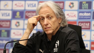 Al Hilal manager Jorge Jesus during a press conference before the 2nd leg of the AFC Champions League semi-final between Al Ain and Al Hilal. Kingdom Arena, Riyadh, Saudi Arabia. Chris Whiteoak / The National