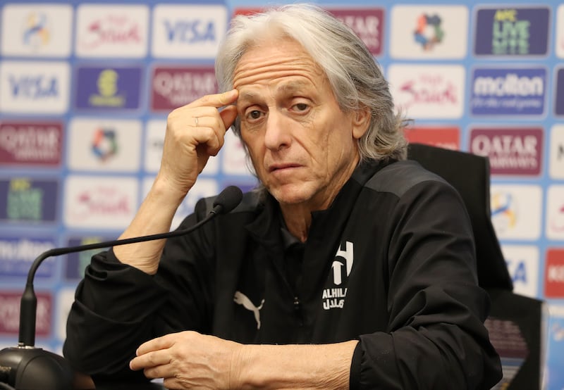 Al Hilal manager Jorge Jesus during a press conference before the second leg of the AFC Champions League semi-final between Al Ain and Al Hilal. Kingdom Arena, Riyadh, Saudi Arabia. All photos: Chris Whiteoak / The National