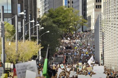 MONTREAL, QC - SEPTEMBER 27: Young activists and their supporters rally for action on climate change on September 27, 2019 in Montreal, Canada. Hundreds of thousands of people are expected to take part in what could be the city's largest climate march.   Minas Panagiotakis/Getty Images/AFP
== FOR NEWSPAPERS, INTERNET, TELCOS & TELEVISION USE ONLY ==
