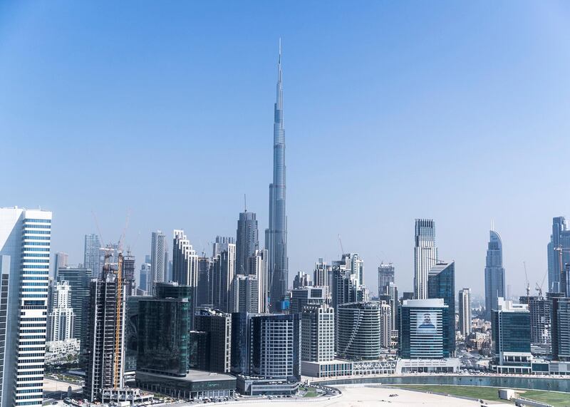 DUBAI, UNITED ARAB EMIRATES. 29 OCTOBER 2019. 
Dubai skyline seen from Deyaar properties on Business Bay.
(Photo: Reem Mohammed/The National)

Reporter:
Section: