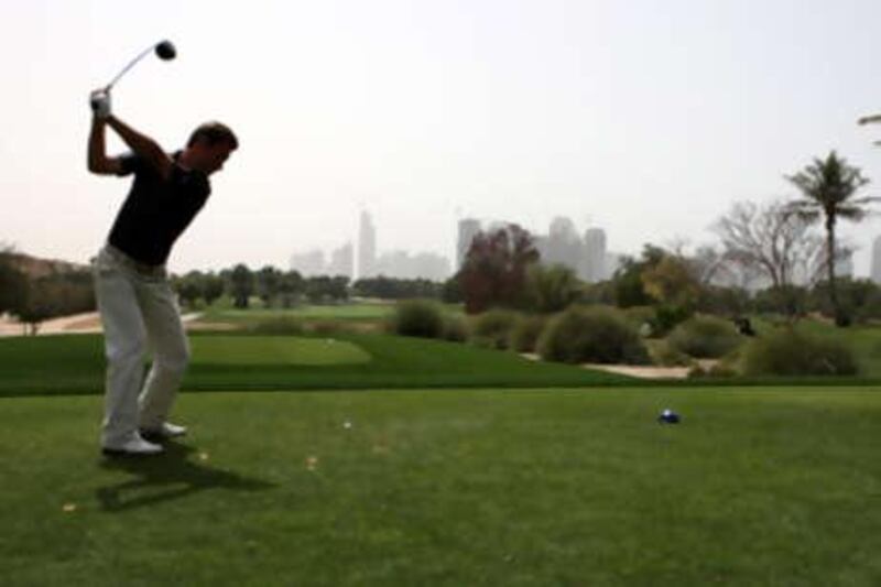 DUBAI, UNITED ARAB EMIRATES- March 17: View of Hole number 5 at Emirates Golf Club in Emirates Hills Dubai. (Pawan Singh / The Nation)