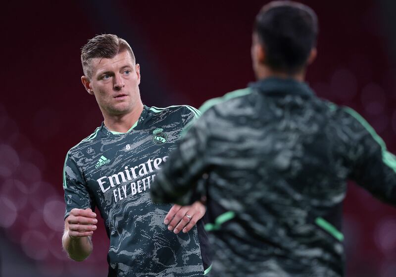 Toni Kroos takes part in a Real Madrid training session. AFP