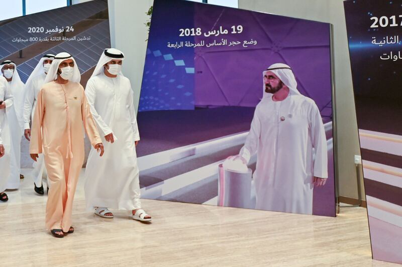 Sheikh Mohammed bin Rashid said clean energy in Dubai will account for 13 per cent before the end of the year.. Images courtesy Dubai Media Office via Twitter