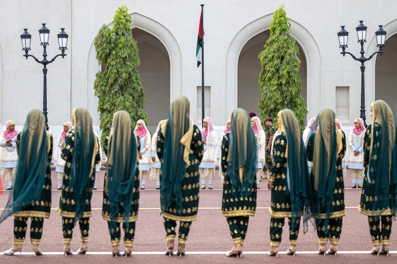 An Omani traditional dance is performed during the reception. Photo: UAE Presidential Court 