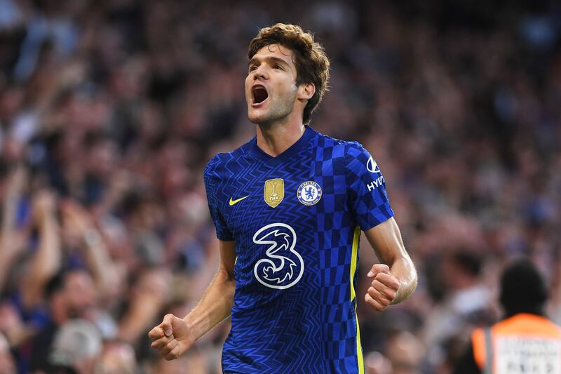 Marcos Alonso celebrates after levelling for Chelsea. Getty