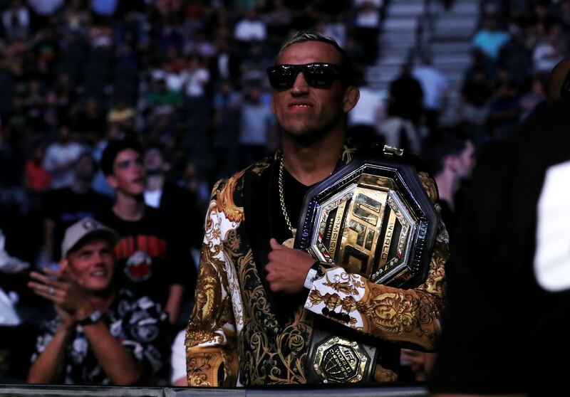 UFC lightweight champion Charles Oliveira is seen before the Dustin Poirier's victory over Conor McGregor in Las Vegas. AFP