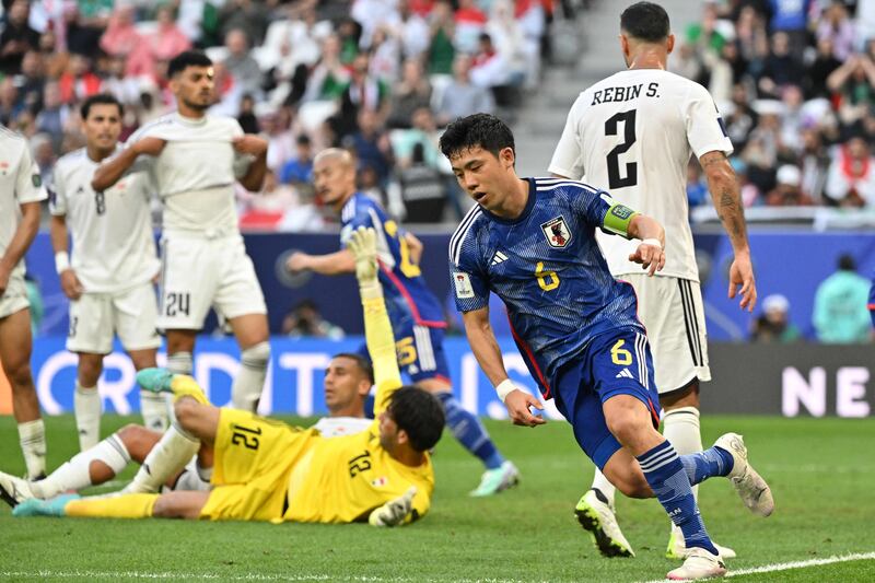 Wataru Endo celebrates after scoring in second-half injury-time. AFP