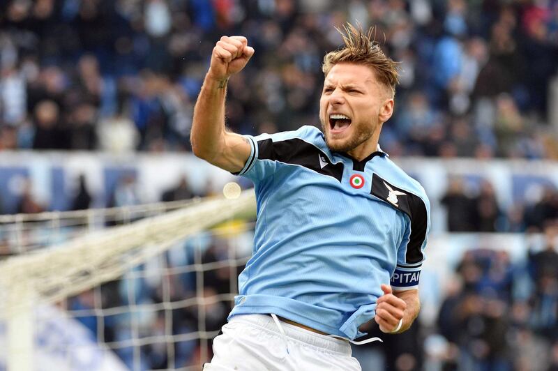 ROME, ITALY - JANUARY 18:  Ciro Immobile of SS Lazio celebrates after scoring his team's second goal from the penalty spot during the Serie A match between SS Lazio and  UC Sampdoria at Stadio Olimpico on January 18, 2020 in Rome, Italy.  (Photo by Marco Rosi/Getty Images)