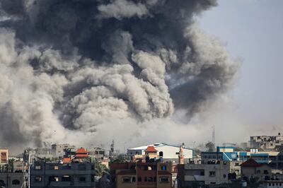 Smoke billows after Israeli bombardment in Rafah, in the southern Gaza Strip, on May 6. AFP