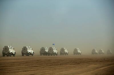 New APCs for the MINUSMA military contingent being convoyed from Gao to Kidal, Mali in February. Reuters