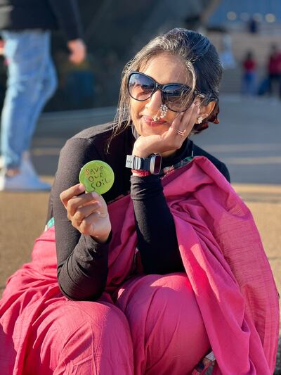 Ramabai, a trained pilot and entrepreneur, started her solo trek on March 8 from Mumbai's Gateway of India. Photo: Ramabai
