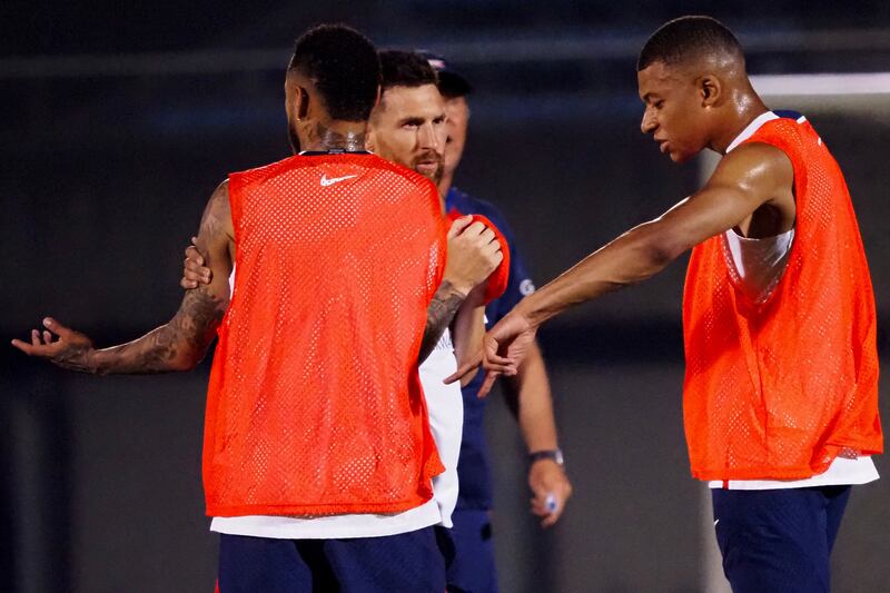 PSG's Kylian Mbappe, Lionel Messi and Neymar in Tokyo. AFP