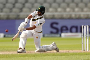 Pakistan's Shan Masood hits a six on his way to 156 in the first Test against England. AP