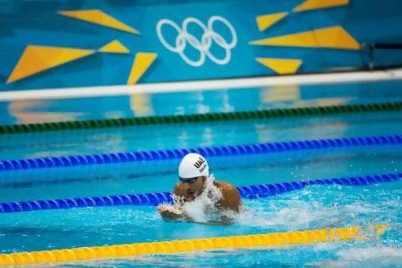 Mubarak Salem Al Bashir swam in a men's 100-metre breaststroke heat during the London Olympics. The UAE hope to discover more Olympic-level athletes in gymnastics, athletics, fencing, shooting and archery, as well as swimming, in time for the 2024 Summer Games.