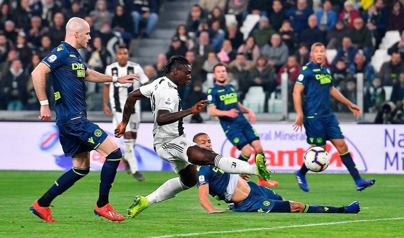 Moise Kean scores his first against Udinese. ANSA via AP