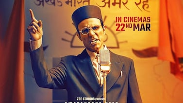 A poster for the Hindi film 'Swatantra Veer Savarkar', a biopic on the Hindu supremacist leader Vinayak Damodar Savarkar. Photo: Legend Studios