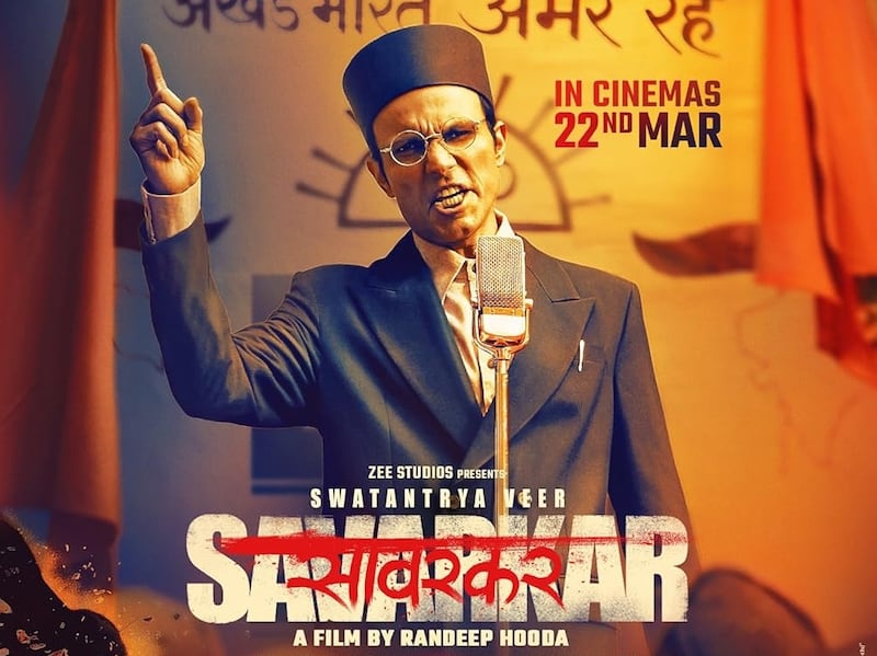 A poster for the Hindi film 'Swatantra Veer Savarkar', a biopic on the Hindu supremacist leader Vinayak Damodar Savarkar. Photo: Legend Studios