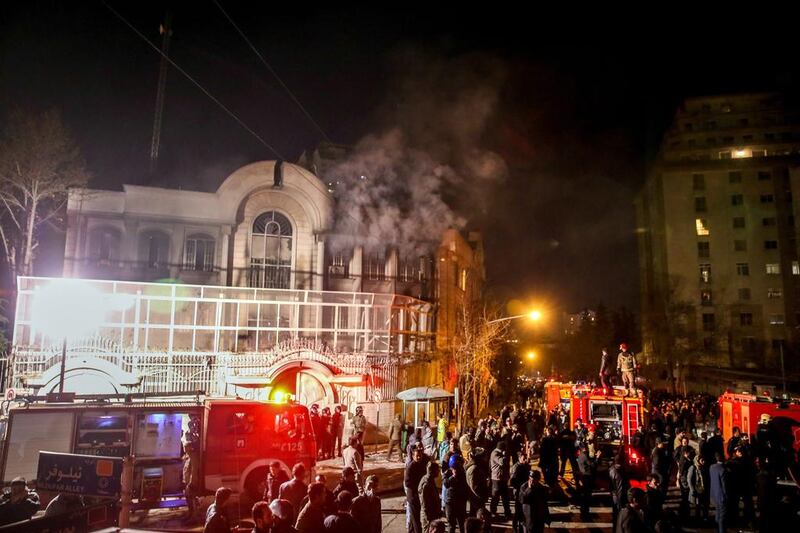 Iranian protestors set fire to the Saudi Arabia embassy in Tehran on January 2, 2016 in reaction to the execution of a prominent Shiite cleric Nimr Al Nimr. Mohammad Reza Nadimi / EPA