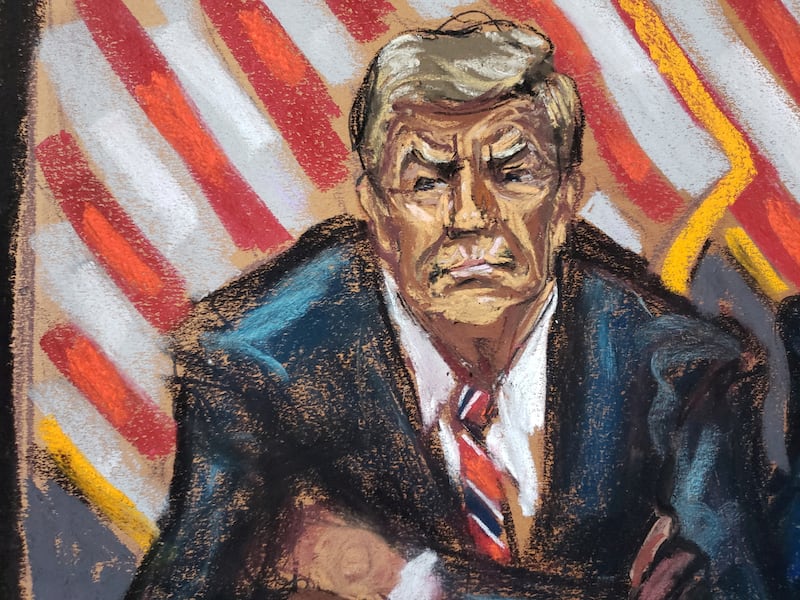 A courtroom sketch of Mr Trump during the Miami arraignment. Reuters
