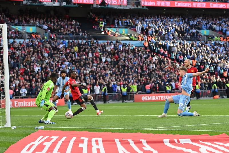 Victor Torp scores for Coventry in the last seconds of extra-time only for the goal to be ruled out by VAR. AFP