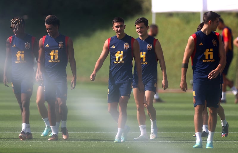 Spain players training in Doha. Reuters