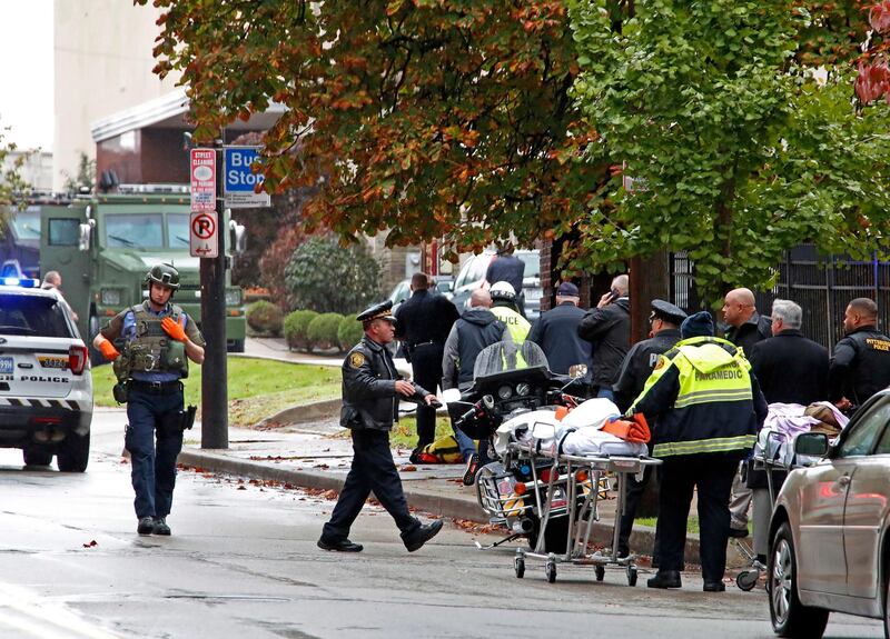 First responders surround the Tree of Life Synagogue. AP Photo