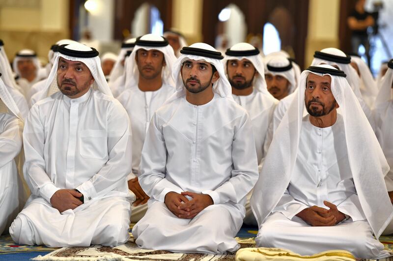 Sheikh Hamdan bin Mohammed, Dubai Crown Prince, at Sheikh Rashid Mosque for Eid prayers.