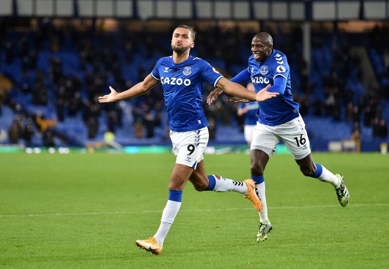 Everton's Dominic Calvert-Lewin celebrates their first goal. Reuters